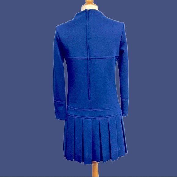 VINTAGE Jonathan Logan dress szS/M 60s Mod blue 70s 60's VTG pleats dropwaist - Picture 3 of 9